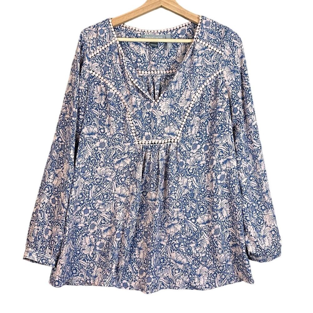Daniel Rainn Pea Pod Maternity Tunic Top Blouse M Blue Pink Floral Boho Peasant
